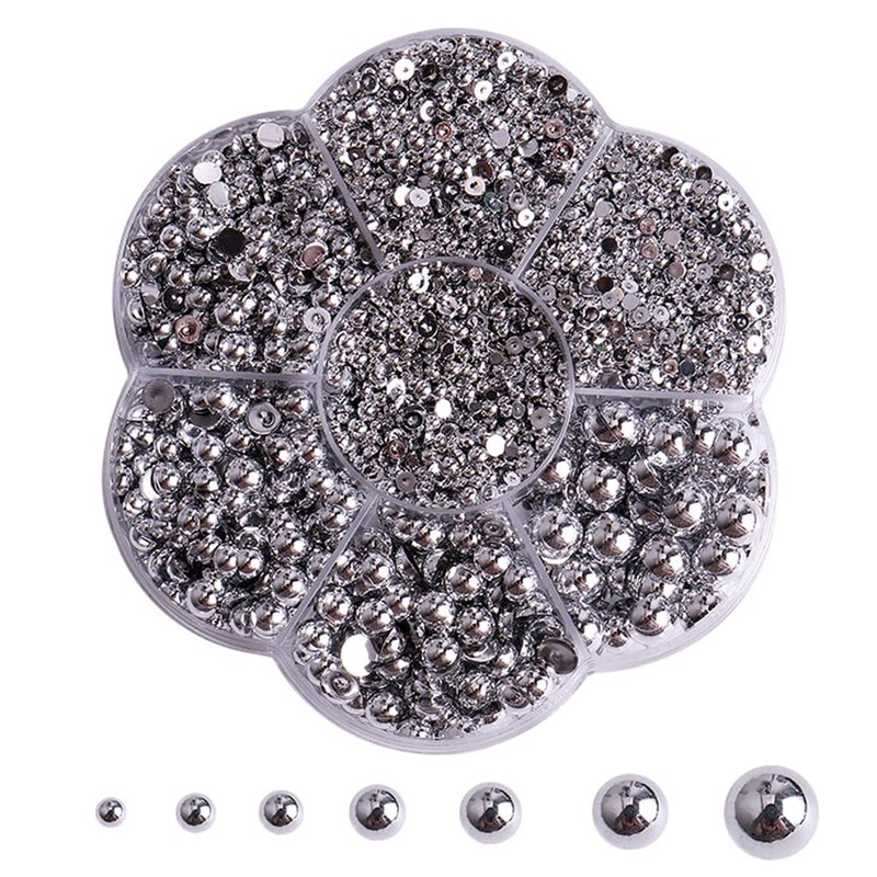 BLAAROOM 5800 Pcs Half Pearls for Crafts, Flatback Pearls for Artwork Making, DIY Rhinestones Accessory Nail Art, Face Gems Jewels - Silver - Image 1
